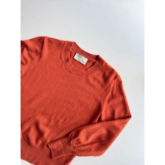 EVERLANE Orange 100% Cashmere Knit Lantern Sleeve Crew Neck Sweater, Size S - Picture 5 of 13